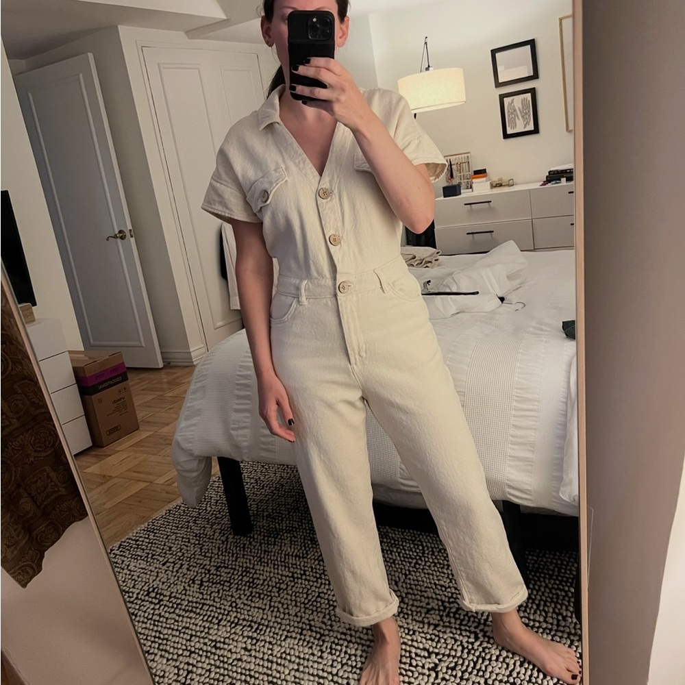 Zara vneck off white jumpsuit size S - Picture 5 of 6